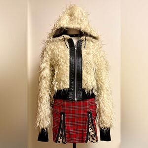 Vintage Y2K Lip Service Cream Faux Fur Bomber Coat Size Medium